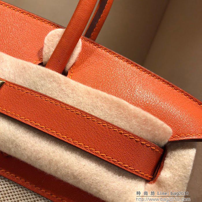 HERMES愛馬仕 鉑金包 Birkin30Cm Swift拼帆布 93 Orange 橙色 銀扣 頂級工藝 手縫蠟線 無敵限量版 古董包  Ama1602